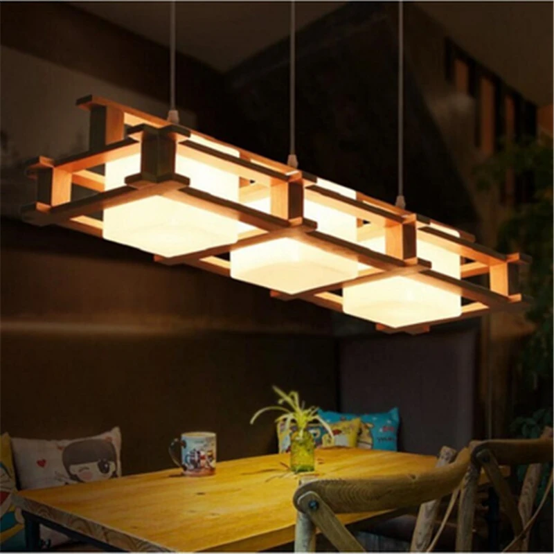 

Nordic restaurant chandelier simple dining room bar creative personality solid wood dining room lamp chandelier