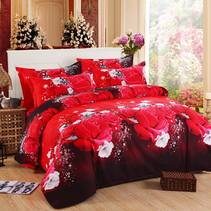 

Illucity 3d big rose wedding bedding set king queen twin size duvet cover set
