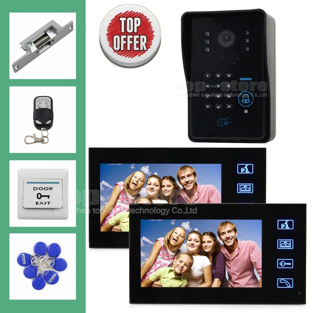 

DIYSECUR 7Inch Monitor Video Door Phone Intercom System Remote Control Keypad RFID Reader Weatherproof Camera 2 Monitor 1 Camera