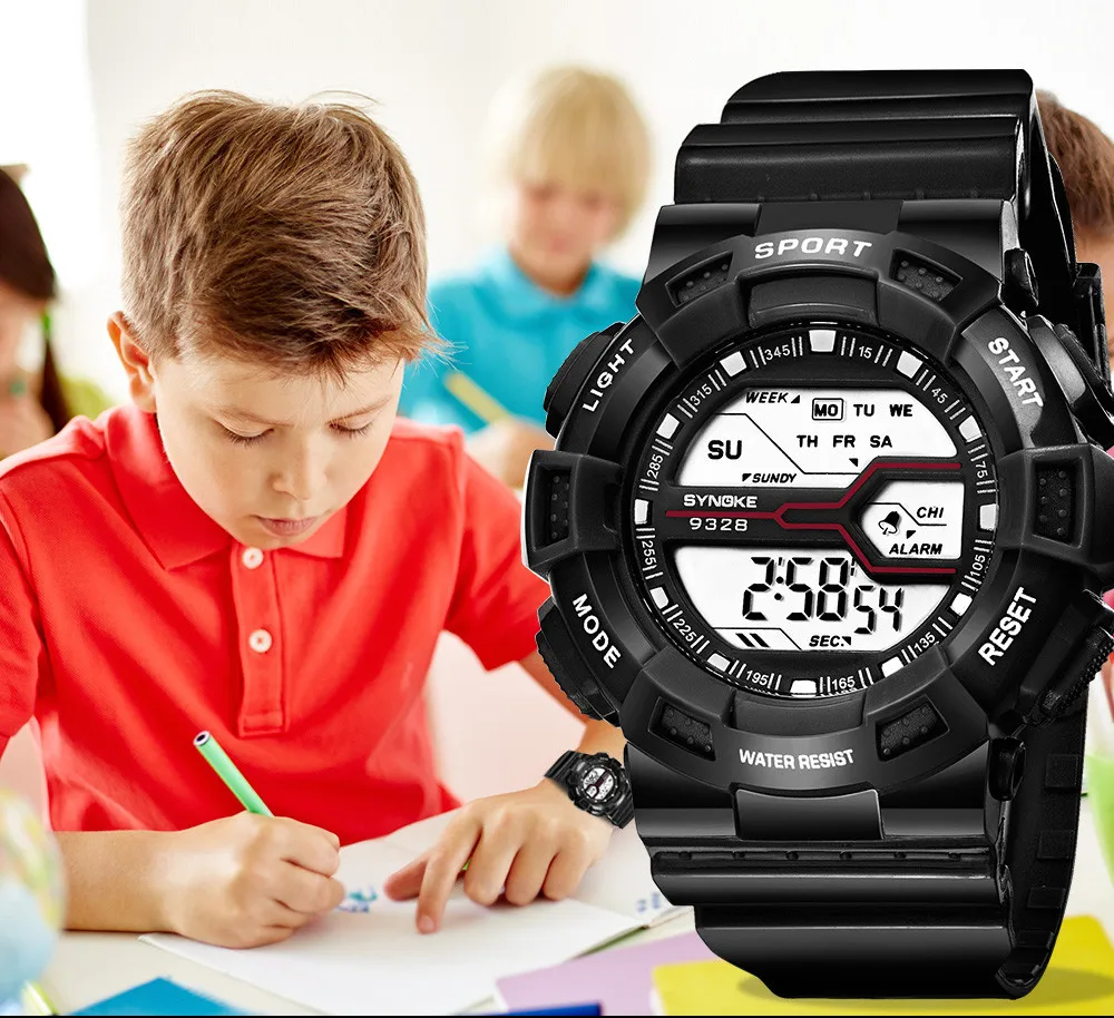 

SYNOKE Fashion Casual Brand Children Boys Student Watch Waterproof Sports Watch LED Digital Clock Date Wristwatch bob esponja