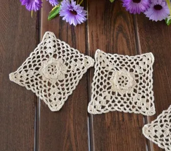 

Free shipping 100% cotton hand made Crochet Doily , cup mat ,table mat ,appliques Square with 10CMX10CM 20PCS/LOT CD057