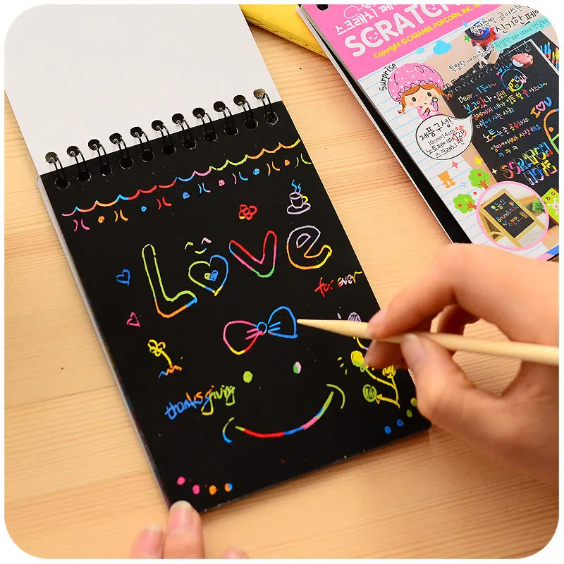 

10*14cm Graffiti Magic Color Rainbow Scratch Paper Note Book Planner Black DIY Drawing Book Scraping Painting Kid Doodle B001