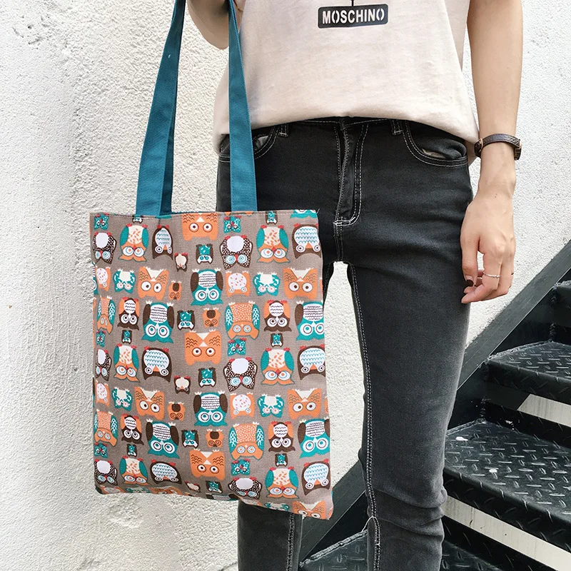 

Miyahouse Fashion Women Shoulder Bag Canvas Cotton And Linen Double-sided Handbag Bag Fresh Style Shopping Bag Lady Tote Bag