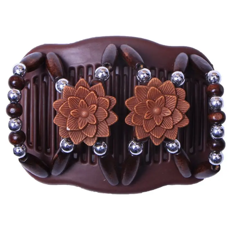 

Women Vintage Magic Hair Combs Wood Beaded Flower Stretch Double Side Slide Clips Updo Ponytail Twist Bun Maker Hair Accessories