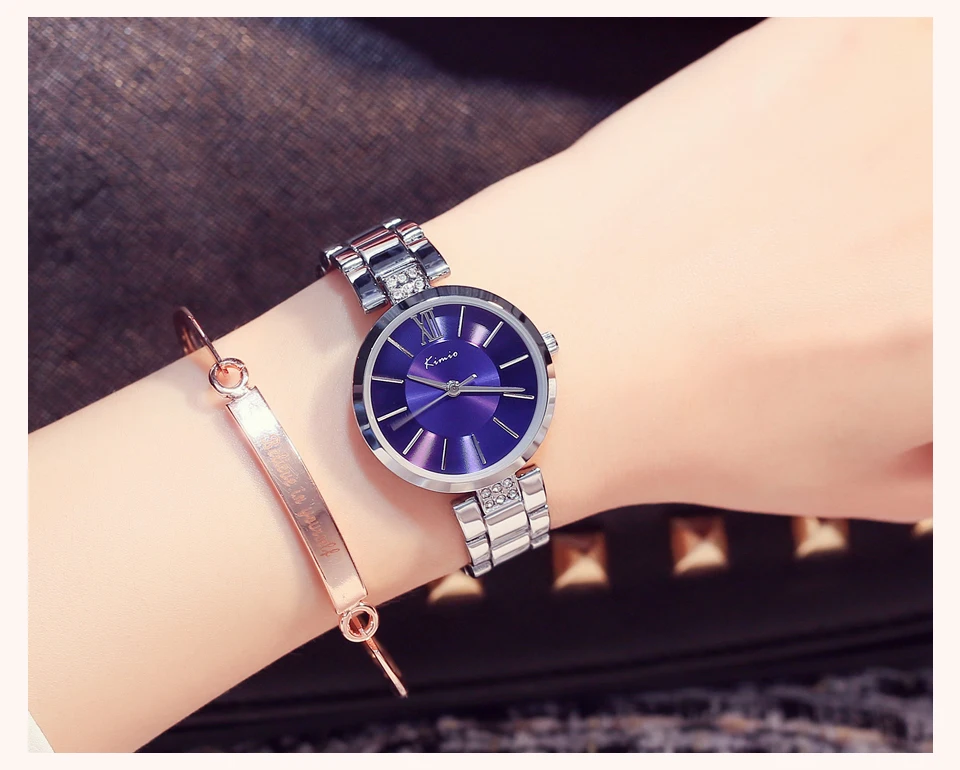 KIMIO, тонкие часы для женщин, модные простые часы, стразы, платье, женские часы, розовое золото, кварцевые женские часы, наручные часы