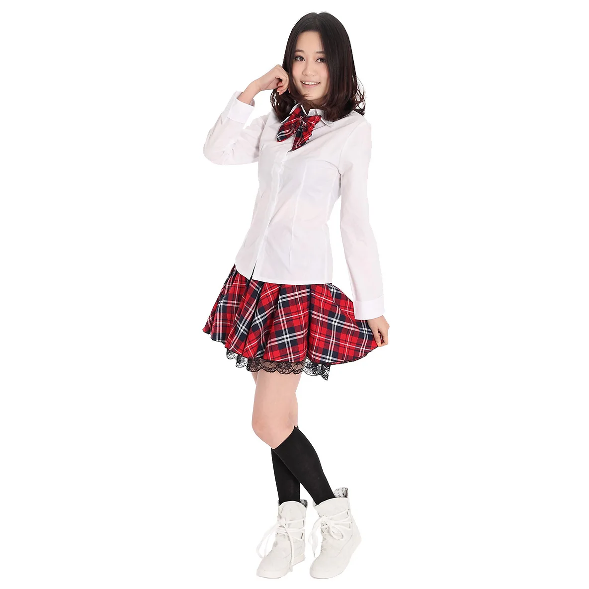 Японский Школьная униформа для девочек клетчатая юбка в складку студентов Школьная Униформа мини кружева юбки плюс Размеры XXXL одежда