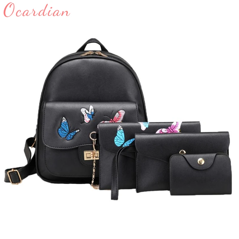 Good Price  2018 Ocardian new Fashion 4 Sets Women Girl Butterfly Embroidery Backpack School Bag Shoulder hot L