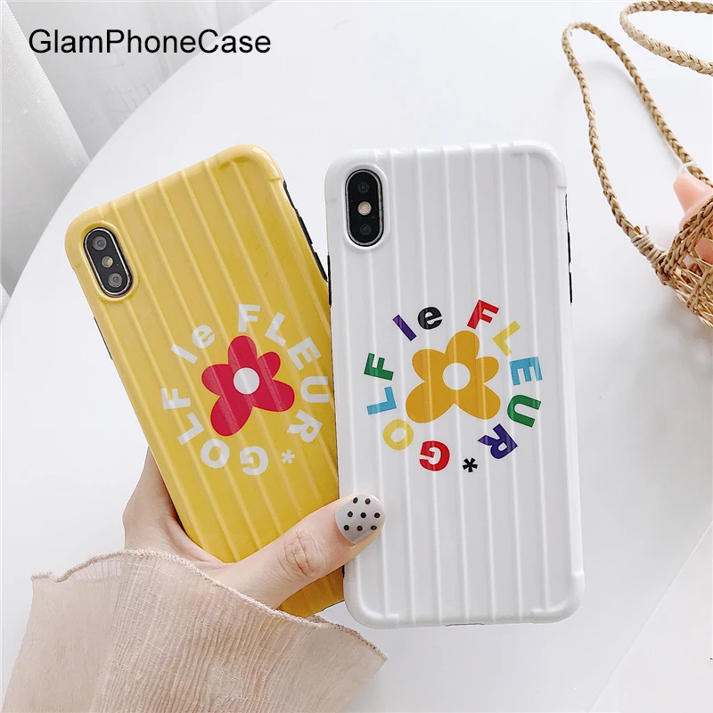 

Glam Phone Case Fashion Flower Suitcase Phone Case for iPhone XS Max XR XS X 8plus 8 7plus 7 6S/6 Plus Soft Tpu Back Cover