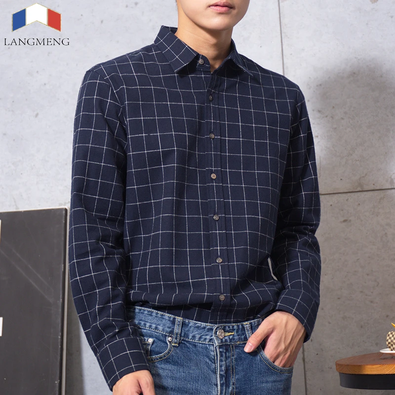 

100% cotton Flannel mens dress shirt Long Sleeve 4 colors vintage plaid Flannel Casual Shirt men Spring autumn camisa masculina