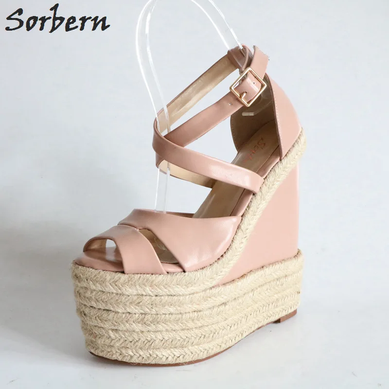 Sorbern Pink Nude Rope Heels Sandals For Women Shoes Platform Sandals
