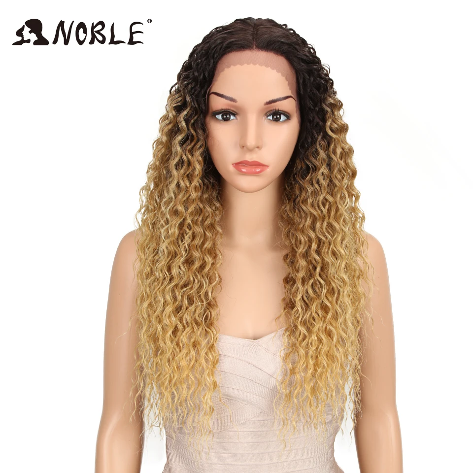 Благородный синтетический парик из волос кудрявый высокотемпературный волоконный волос 26 дюймов натуральный блонд Синтетические Кружева передние парики для черных женщин