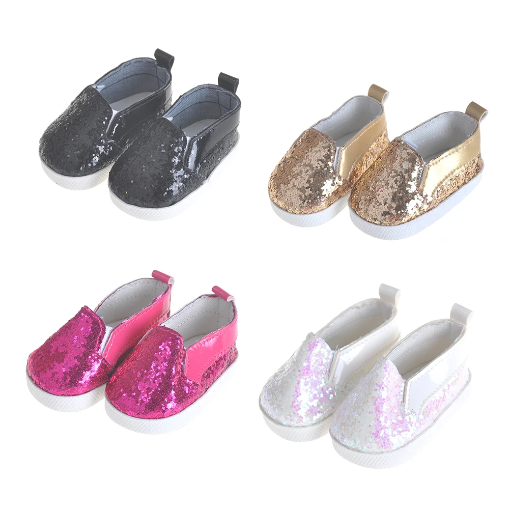 

1 Pair Fashion Sequins Flat Shoes For 43cm 18 Inch Girl Dolls Pretend Toy Gift For Children 4 Colors