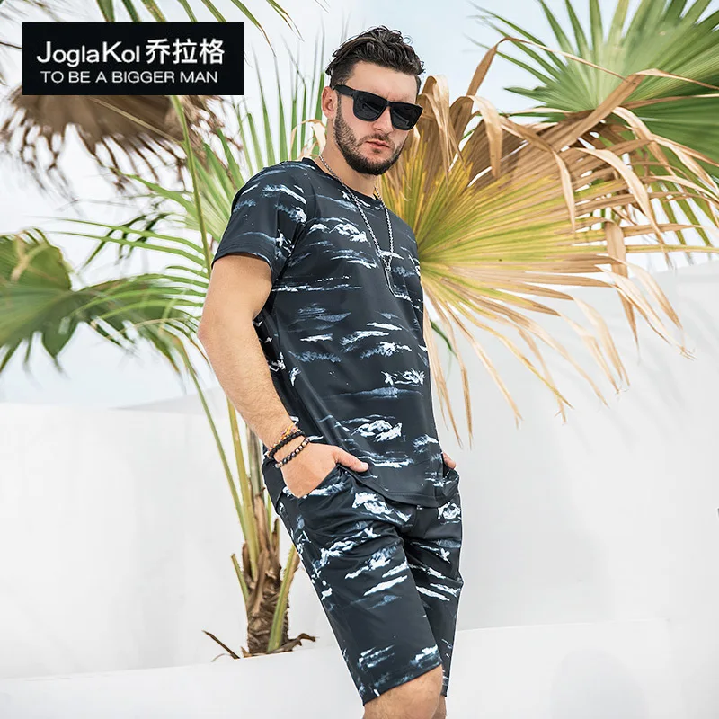 

New fashion fat man plus-size short s short sleeve suit casual suit men's leisure-shirt Beach Dress