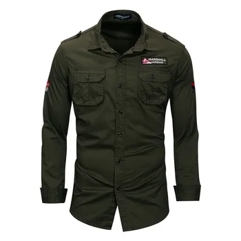 

2018 New 100% Cotton Men's Military Tactical Cargo Shirts Male Solid Multi-pockets Long Sleeve Shirt With Embroidery Plus Size