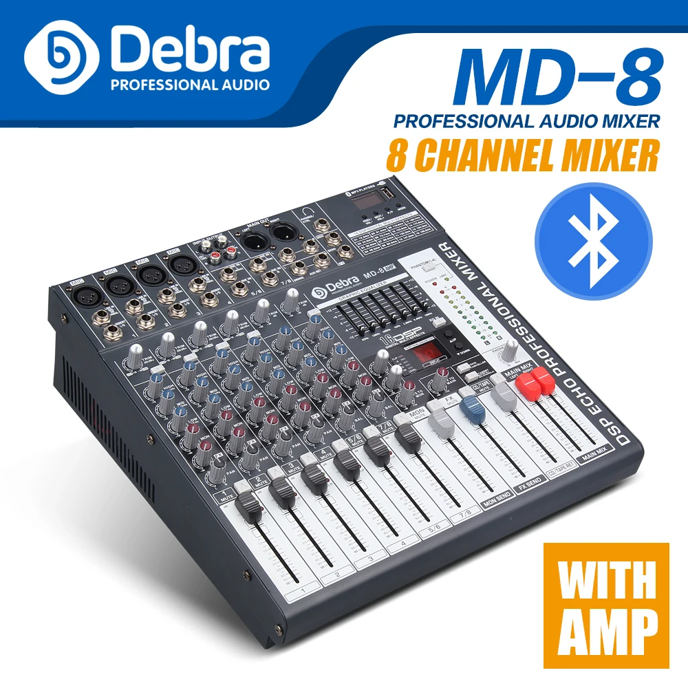 

Good quality, Clean sound!!8 Channels 360 Watt Power Amplifie Mixer Digital Audio dj controller with 48V Phantom Power USB Slot