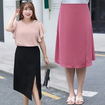 

TUHAO Split Skirts Office Lady Summer Lady Business Skirts Black OL Office Work Skirts Plus Size 4XL Chiffon Elegant CLOTH LQ16
