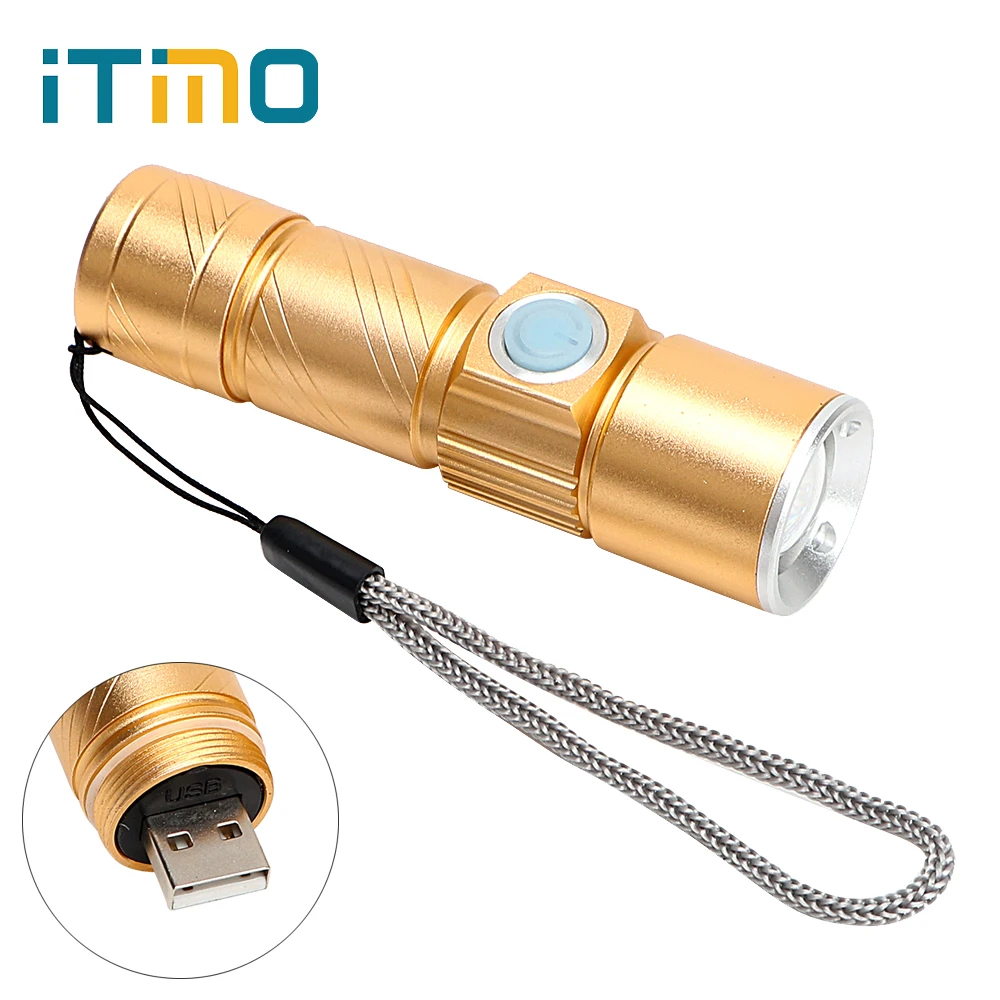 

iTimo Zoomable Lamp Portable Flashlight for Camping Hunting USB Rechargeable LED Emergency Light Torch 3 Modes High Low Flash