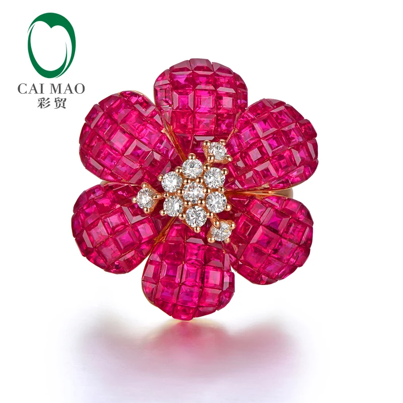 CAIMAO, высокое ювелирное изделие, невидимая установка, 10ct, натуральный рубин, 0.38ct, бриллиантовая огранка, 18kt, Au750, кольцо из розового золота