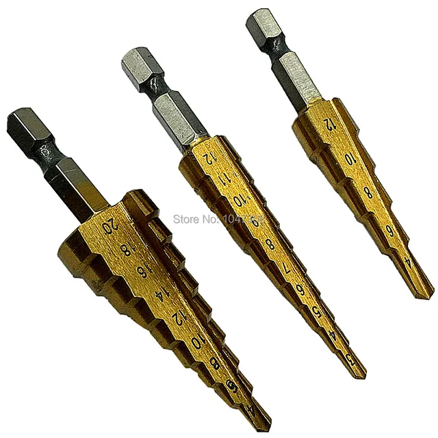 3pc Titanium Step Drill Bits Set 28 Sizes Metric Hole Enlarger Cutter