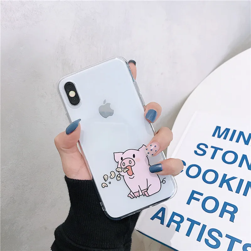 Cute Cartoon Pig Print Phone Case For iphone 6 s 8 7 plus Case For iphone XS Max X XR Soft Cover Fashion Couple Cases Matte Capa