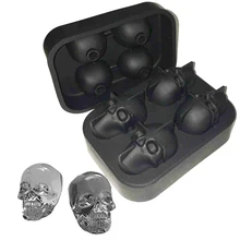3D череп Гибкая силиконовая форма для льда лоток, делает четыре гигантских черепа, Круглый лед производитель кубиков, черный