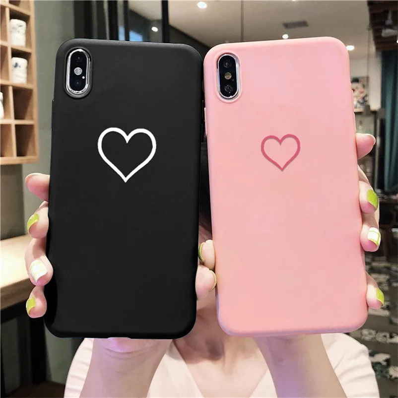 

Phone Case For iPhone 7 6 6s 8 Plus X 5 5S SE XS Max XR Love Heart Pink Black Matte Ultra Thin Soft TPU Back Cover For iPhone 7