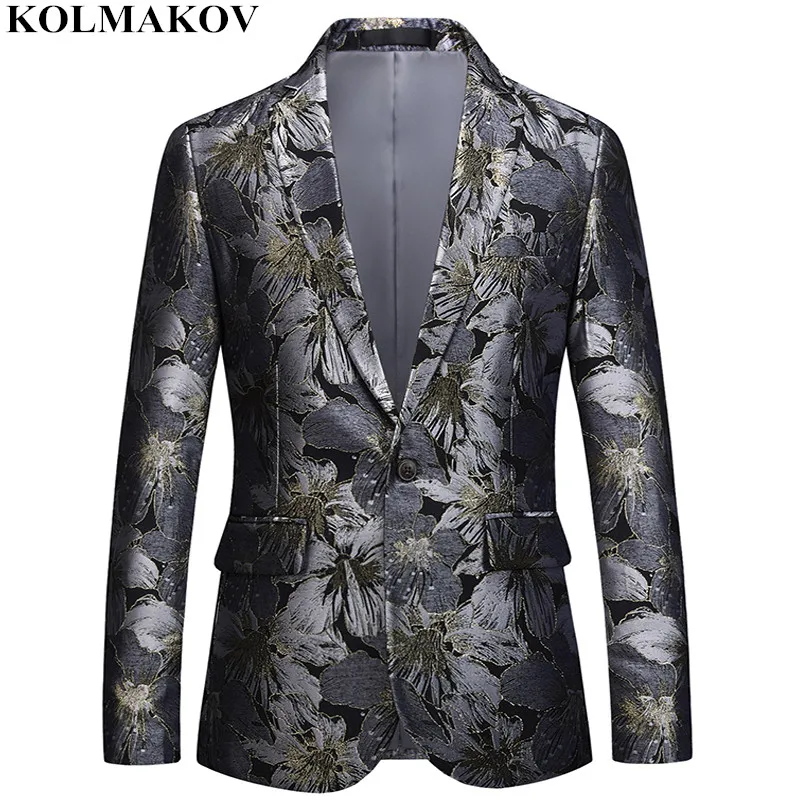 Новый бренд цветочные блейзеры с принтом Для мужчин s 2019 костюмы куртки тонкий мужской верх разработан Для мужчин Блейзер Masculino платье