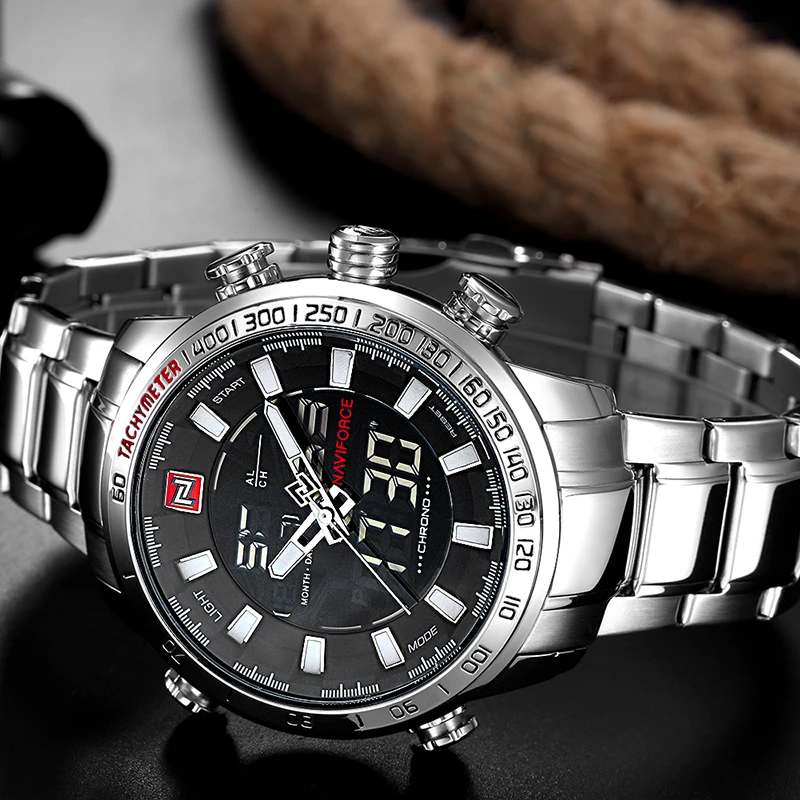 NAVIFORCE Top Brand Men Military Sport Watches Mens LED Analog Digital Watch Male Army Stainless Qu
