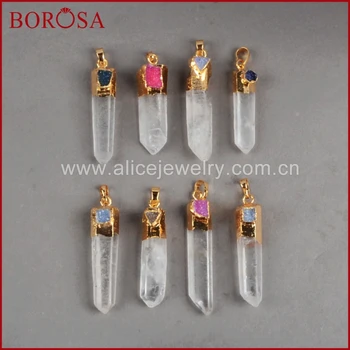 

BOROSA Cluster Aura Druzy Quartz Crystal Point & Natural Stone Druzy Pendant Golden Electroplated Fashion Jewelry G0157