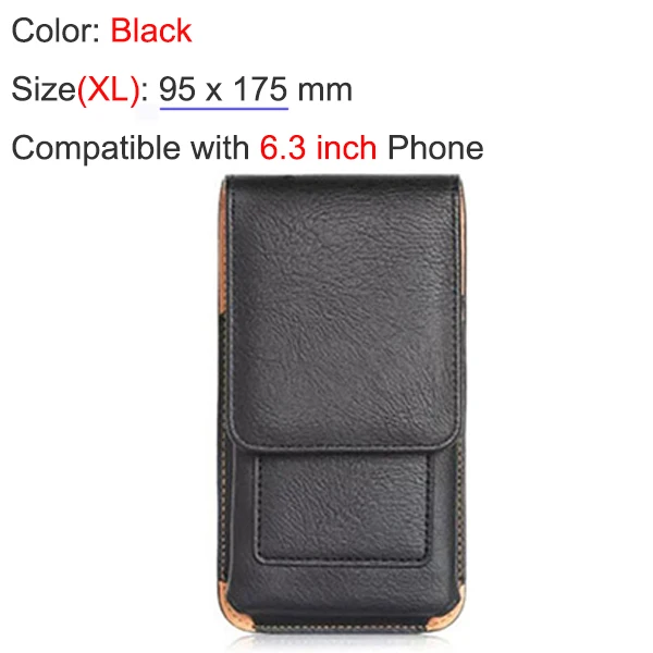 JINSERTA Универсальный кожаный ремень зажим для телефона сумка для iPhone 7, 7plus винтажный Чехол Бизнес Стиль - Цвет: Black Size XL