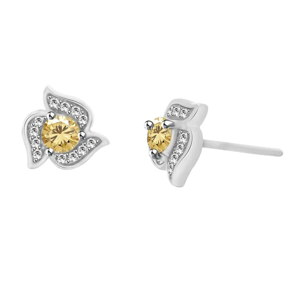 10k White Gold 4.5 ct Golden Moissanite Flower Stud Earrings / W Screw Back