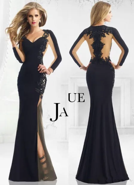 Long sleeve black lace evening dress