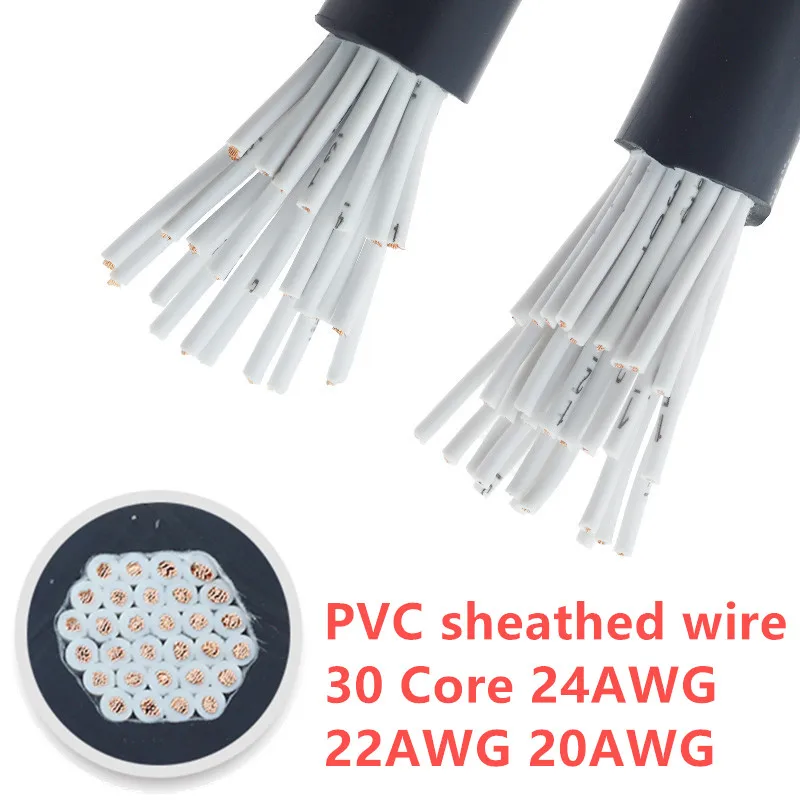 1 метр 24 AWG 22 20 AWG18AWG 17AWG РВВ 30 Core Медный провод электрический кабель RVV черный мягкий