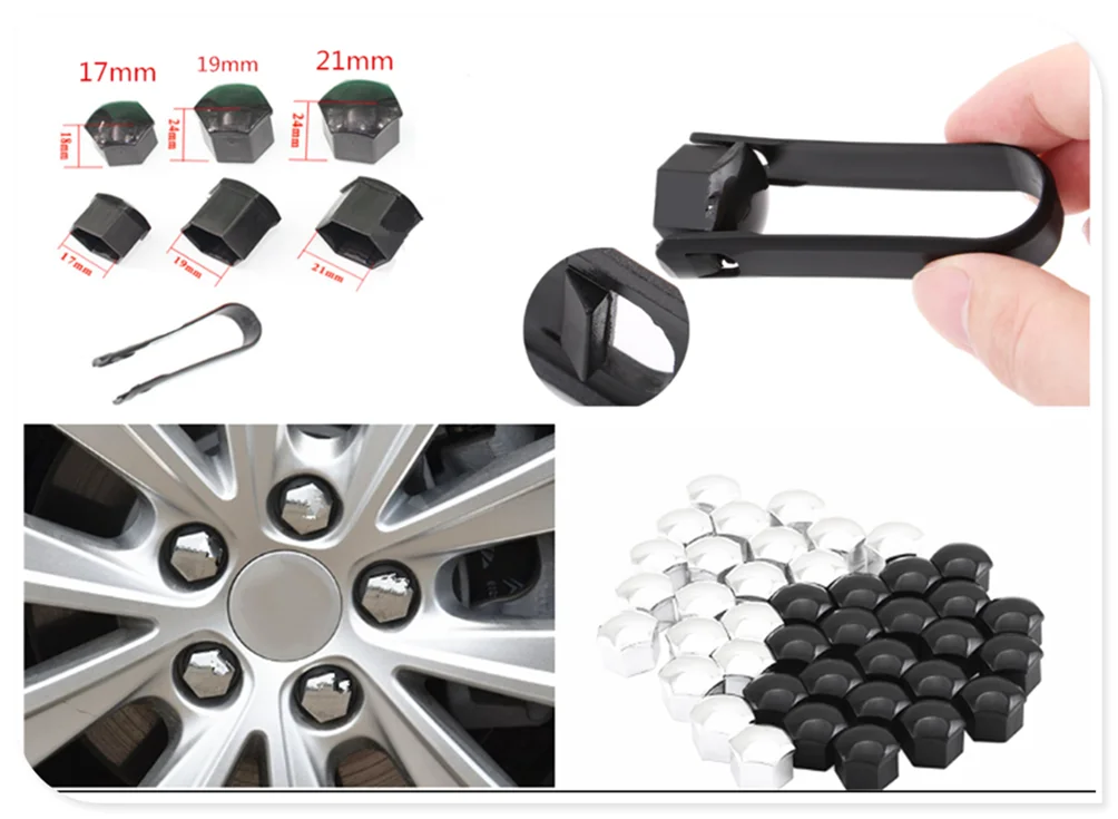 Black Wheel Bolt Nut Covers GEN2 17mm For Opel Adam 13-16