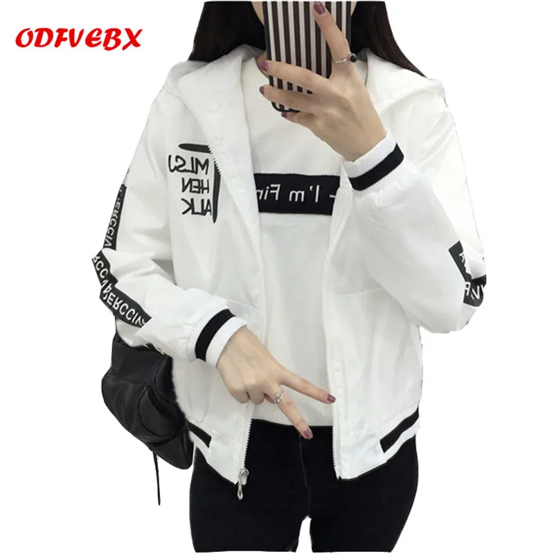 

Fall of 2019 Women bomber Basic Jackets Pocket Zip Hoodie Jacket Long sleeve Women's Letter Jacket Loose Coat Female ODFVEBX