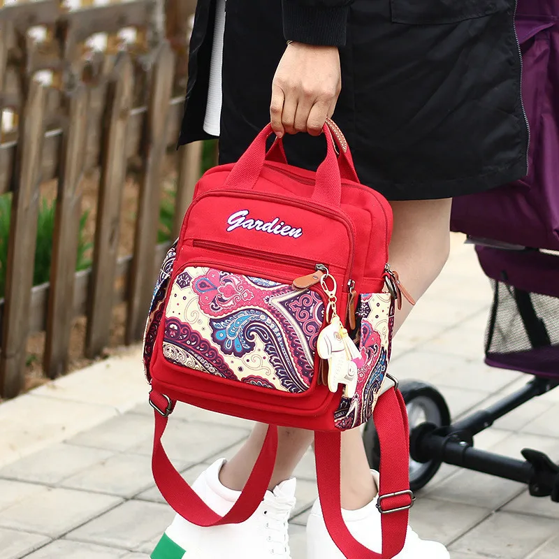 

mother and baby bag shoulder-to-shoulder collision color national wind lady canvas bag handheld medium-sized mother bag