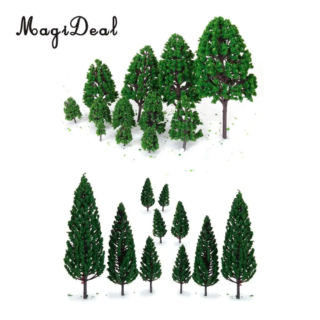 MagiDeal 22Pcs/Set 3-16cm Green Model Trees Train Railway Railroad Architecture War Game Scenery Scene Layout Landscape