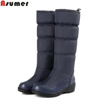 

Plus size 35-44 keep warm snow boots soft leather platform winter knee high boots round toe Elastic band female shoes waterproof