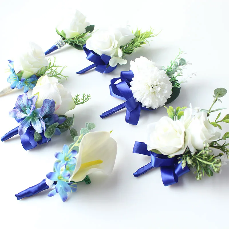wedding boutonniere white blue groom suit decor (34)