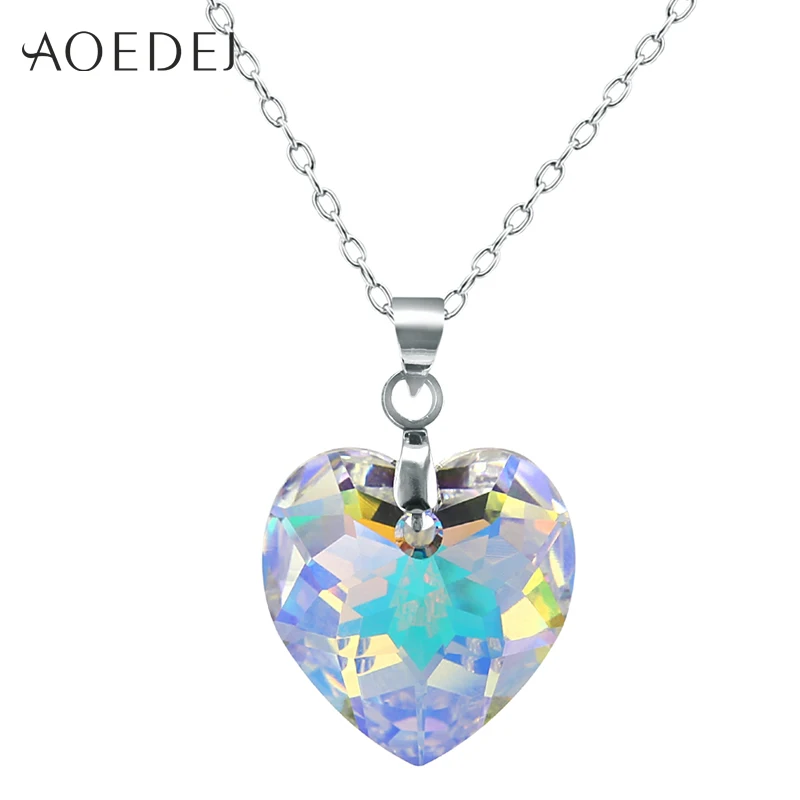 

AOEDEJ New Arrival Austria Necklace Pendant Elegant Heart Shape Pendant Design Statement Collar Stainless Steel Maxi Necklace