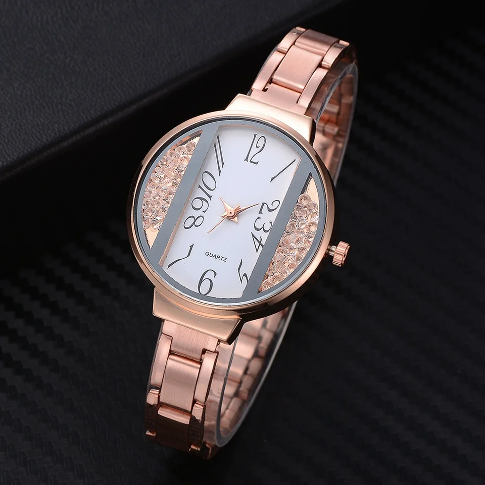 

Hot Sale Fashion Stainless Steel Rose Gold & Silver Band Quartz Watch Luxury Women Rhinestone Watches Valentine Gift