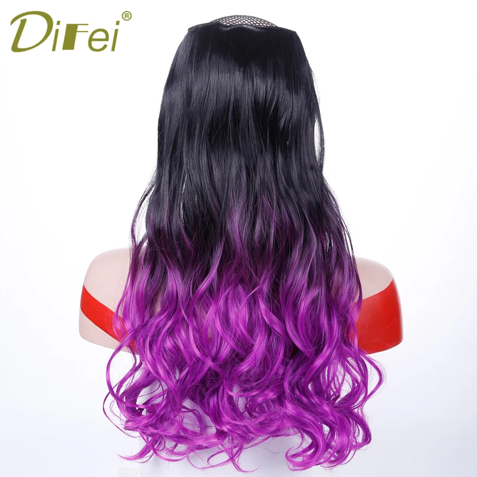 Omber Black Purple Hair Long Wavy Clip In Extensions 5 Clips One