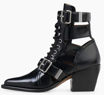 

Ladies Chaussure Women Genuine Leather Pumps Shoes Woman Zapatos Mujer Sapato Ankle Boots Chunky High Heels Booties XZ181268