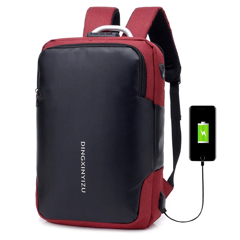 USB Charging Laptop Backpack Men Multifunct Anti Theft Backpack Men Travel Backpack Waterproof School Bag Male Mochila - Цвет: Red DF040