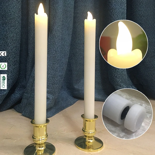2pcs Pure White Wax Window Candles Long Skinny Battery Operated