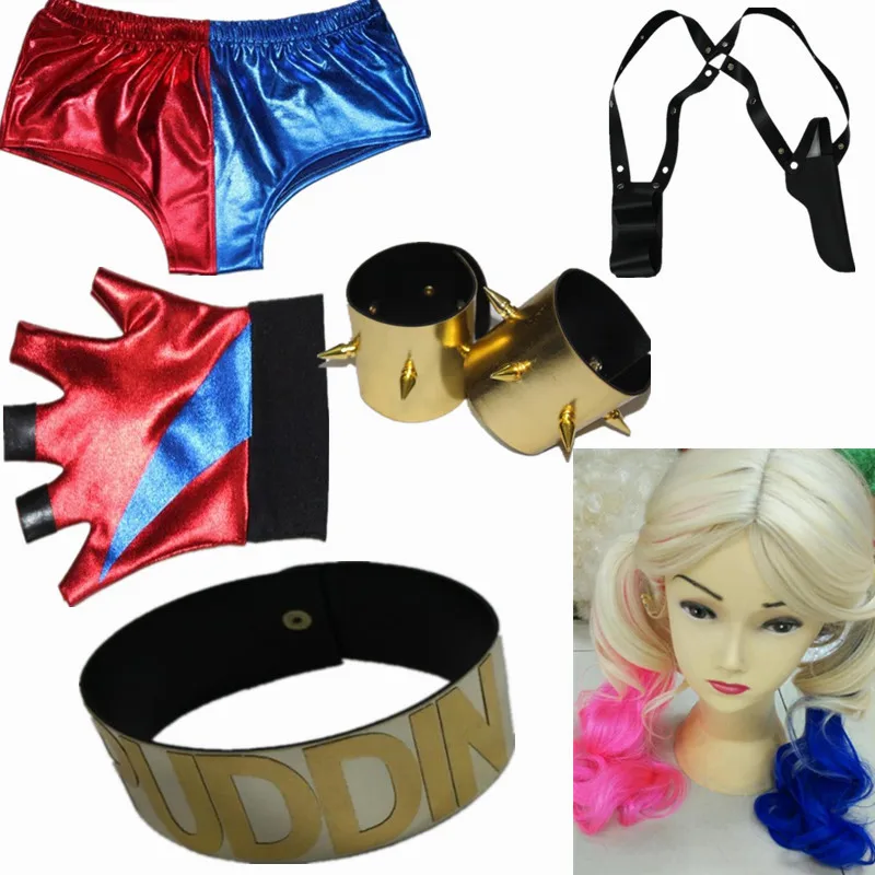 

New accessories for Harley Quinn Costumes Halloween Cosplay Multi-accessories Wrist + belt + shorts + gloves + wigs