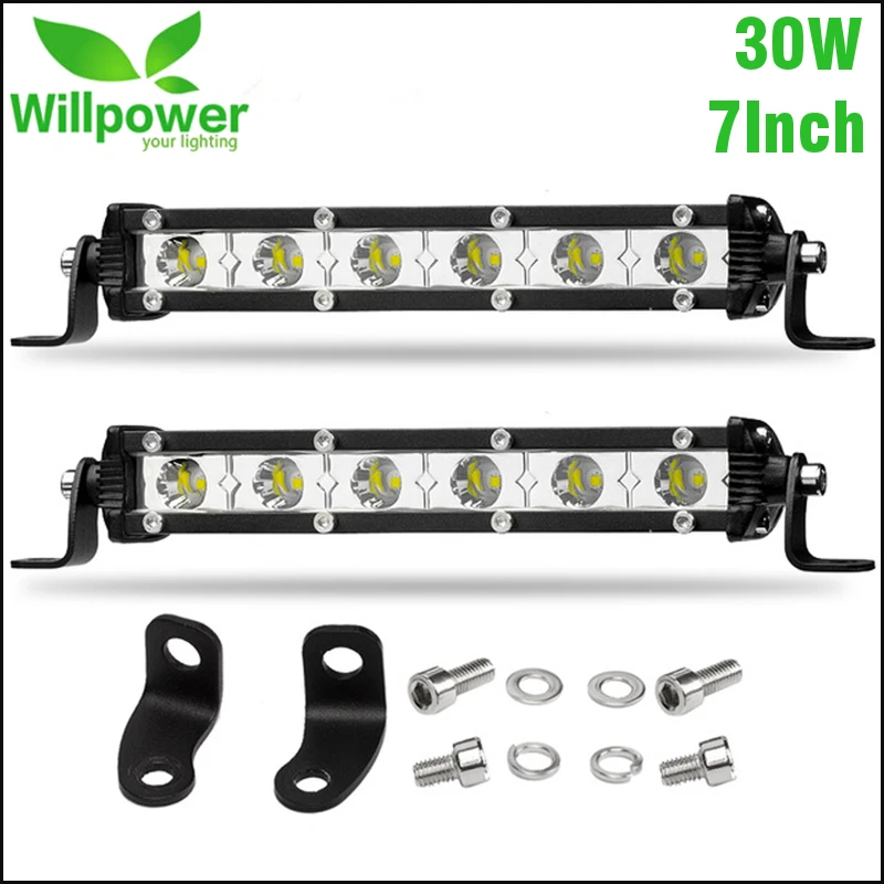 

2Pcs 7 inch 30W Offroad Car LED Spot Work Light Bar Single Row Spot light Flood Beam Auto SUV Off road Worklight Driving Lamp