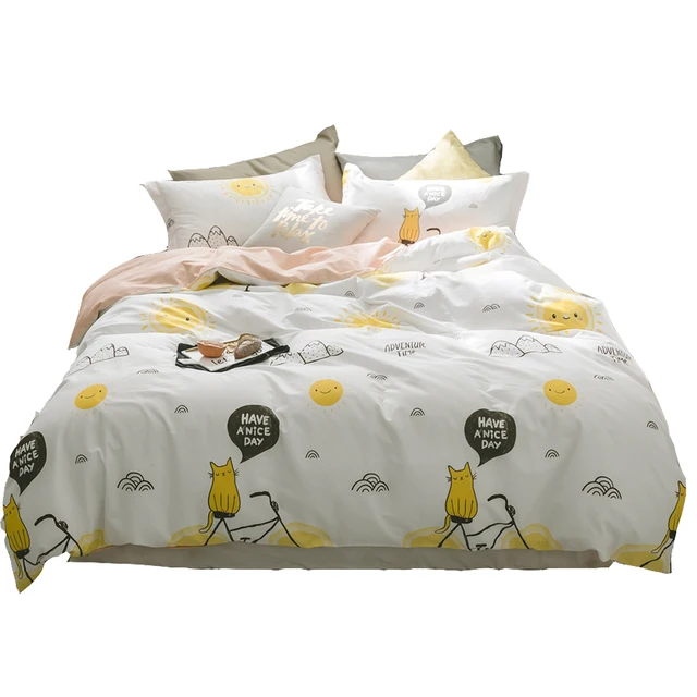 Us 116 9 Cartoon Yellow Cats Printed Duvet Cover Twin Queen Size Bedding Sets For S 100 Cotton Bed Linens Soft Sheet Pillowcase In