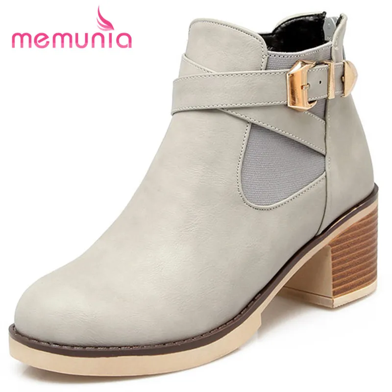 

MEMUNIA 2020 new ankle boots elegant buckle fashion round toe boots comfortable thick heels women boots big size 34-43