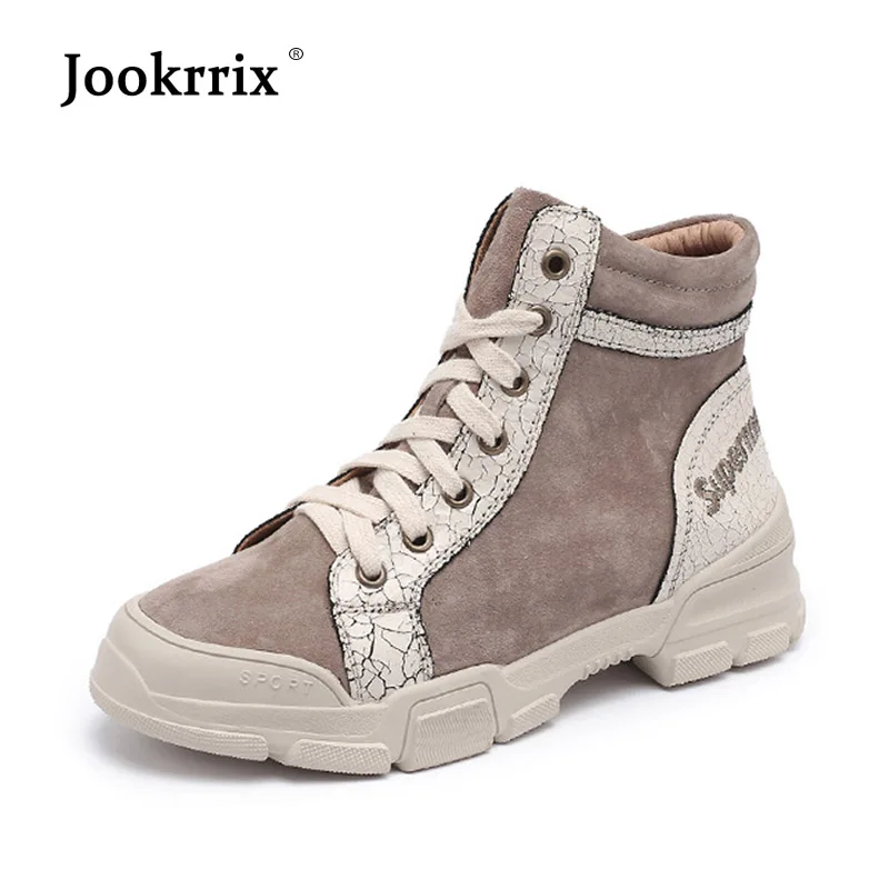 

Jookrrix 2018 New Shoes Women Fashion Brand Martin Boots Beige Lady chausure Autumn Female footware Patchwork Ankle Boots Black